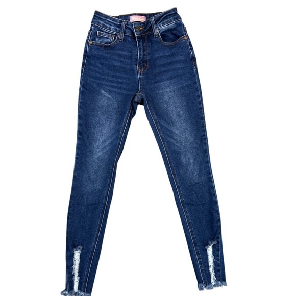 (5 for $25) Bamboo High Rise Skinny Jeans with Frayed Hem in Dark Wash Size 1 - Picture 1 of 5